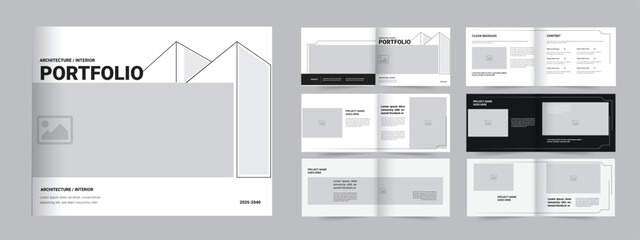 Architecture interior portfolio template, professional landscape a4 portfolio design