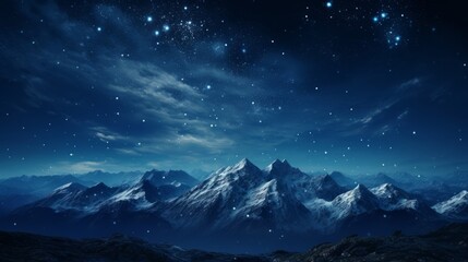 A starry night sky over a mountain landscape, where celestial bodies illuminate the peaks and valleys in a celestial glow. Generative AI