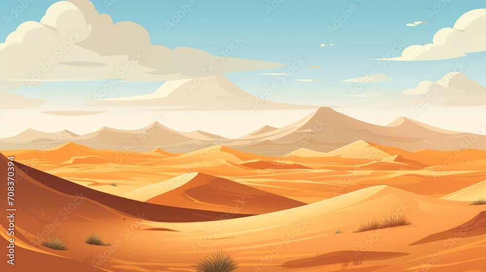 Poster a vast desert with sand dunes and a clear horizon. vector cartoon graphic generative ai