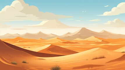 A vast desert with sand dunes and a clear horizon. vector cartoon graphic Generative AI