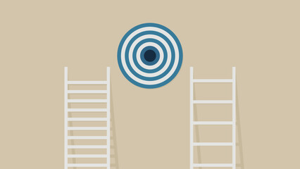 Vector illustration of two types of ladders and target. - obrazy, fototapety, plakaty