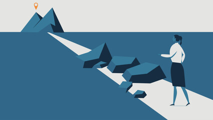 Obraz premium A female office worker encounters an obstacle on her way to her destination.