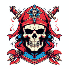Pirate Samurai skull vector illustration, image for t-shirt