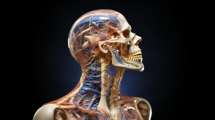 Anatomical depiction of the cranial nerves and their functions, highlighting their roles in sensory and motor functions in the head and neck regions. Generative AI