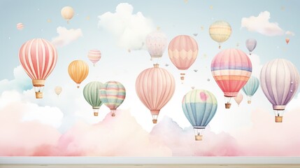 Fototapeta premium 3d wallpaper watercolor baby air balloon seamless