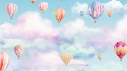 Foto op Plexiglas Luchtballon 3d wallpaper watercolor baby air balloon seamless
