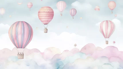 Poster Luchtballon 3d wallpaper watercolor baby air balloon seamless
