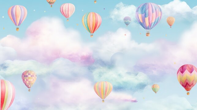 Fototapeta 3d wallpaper watercolor baby air balloon seamless