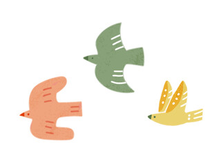 手描き風空を飛ぶ小鳥たちのかわいいベクターイラスト