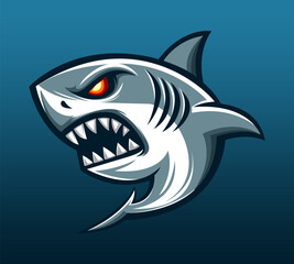 Shark logo e sport illustration vector, powerful, playful, angry, warrior editable.
