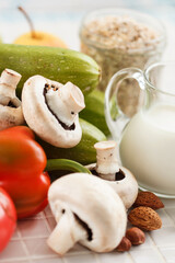 fresh vegetables and measuring tape