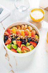 healthy bowl with fruits and shrimps