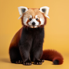Fototapeta premium Red panda sitting with yellow background
