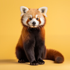 Fototapeta premium Red panda sitting with yellow background