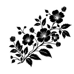 Black leaves and flowers with a branch, vector art, design element