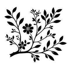 Black leaves and flowers with a branch, vector art, design element