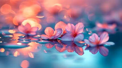 Serene Cherry Blossoms on Water with Bokeh Lights
