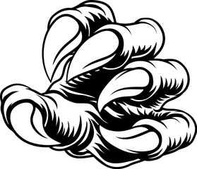 A scary claw hand belonging to a monster such a werewolf, dragon or dinosaur. Could also be an eagle, tiger or similar animals talon