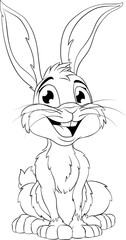 The Easter Bunny or other rabbit cartoon character in black and white outline, possibly for coloring.