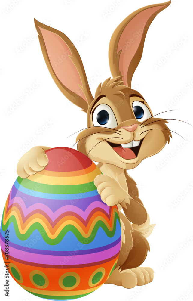 Sticker The Easter bunny and chocolate Easter egg rabbit cartoon