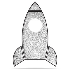 rocket icon vector engraving style hand drawn black and white
