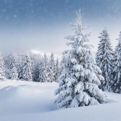Fototapeta premium winter forest in the snow,winter, snow, forest, tree, landscape, cold, nature, sky, 