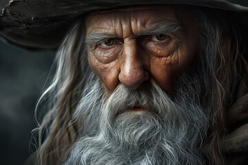 
Old man, pointed hat. sage wizard portrait. Fantasy setting - obrazy, fototapety, plakaty