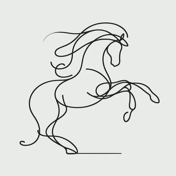 vector image with one line, the horse rears up, beats with its hoof