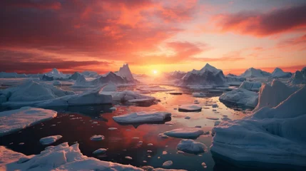  Setting sun over Antarctic glaciers Generative AI © vadosloginov