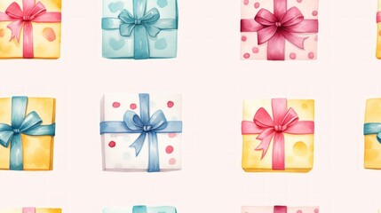 Simple aquarelle gift boxes pattern Generative AI