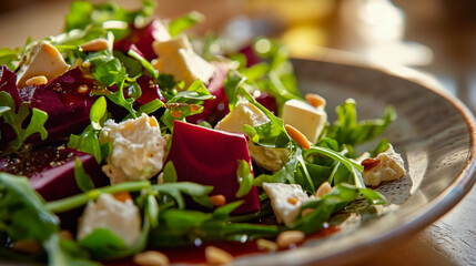 Delicious Beetroot Salad with Feta Cheese and Rucola - obrazy, fototapety, plakaty