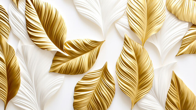 elegant design golden tropical leave on white background