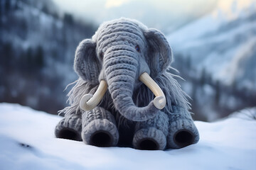 Knitted Woolly Mammoth in Winter Wonderland