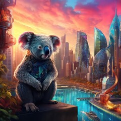 A koala is at the majestic city 