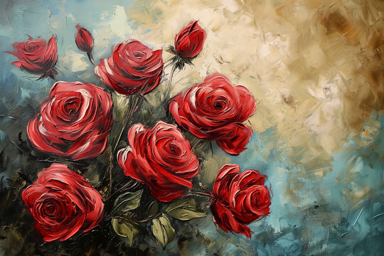 artistic oil painting of red roses.