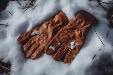 a woollen gloves on a snowy surface