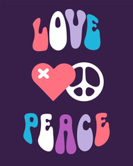 love and peace retro vector poster