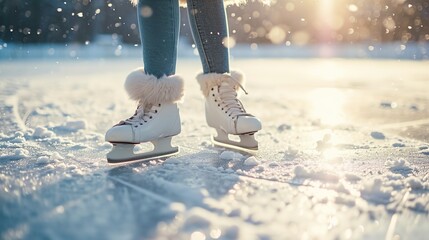 スケートを滑る女性の足元01 - obrazy, fototapety, plakaty