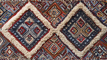 Beautiful carpet with a pattern. Handicraft cotton handmade traditional floor rug - obrazy, fototapety, plakaty