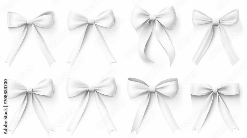 Aufkleber set of different white ribbons, on a white isolated background generative ai