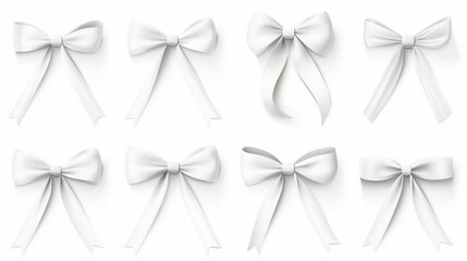 set of different white ribbons, on a white isolated background Generative AI