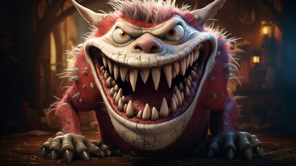Immerse yourself in the fantastical world of creatures with this lifelike portrayal of a cartoon tooth monster, depicted in high definition for a realistic appearance.