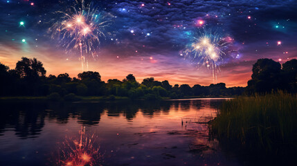 Fototapeta na wymiar fireworks on the river