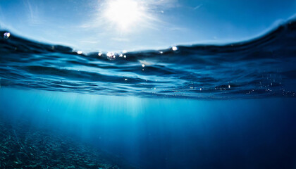 Dark blue ocean surface seen from underwater