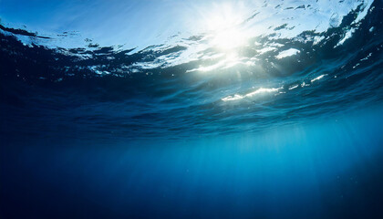 Dark blue ocean surface seen from underwater
