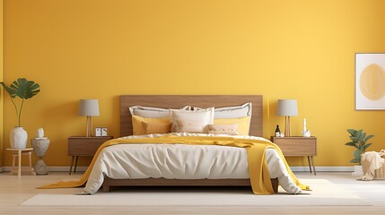 Fototapeta na wymiar comfortable yellow themed bedroom