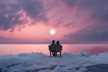 Obraz premium A couple in a romantic evening landscape
