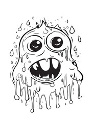 melting monster skull hand drawn illustration