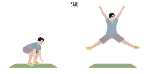 Asian young man doing star exercise