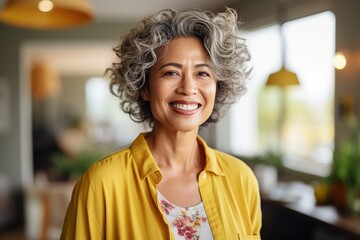 Portrait of a smiling Asian woman with gray hair - Powered by Adobe